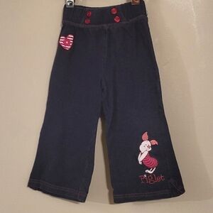 Piglet embrodiered stretchy denim look flared pants